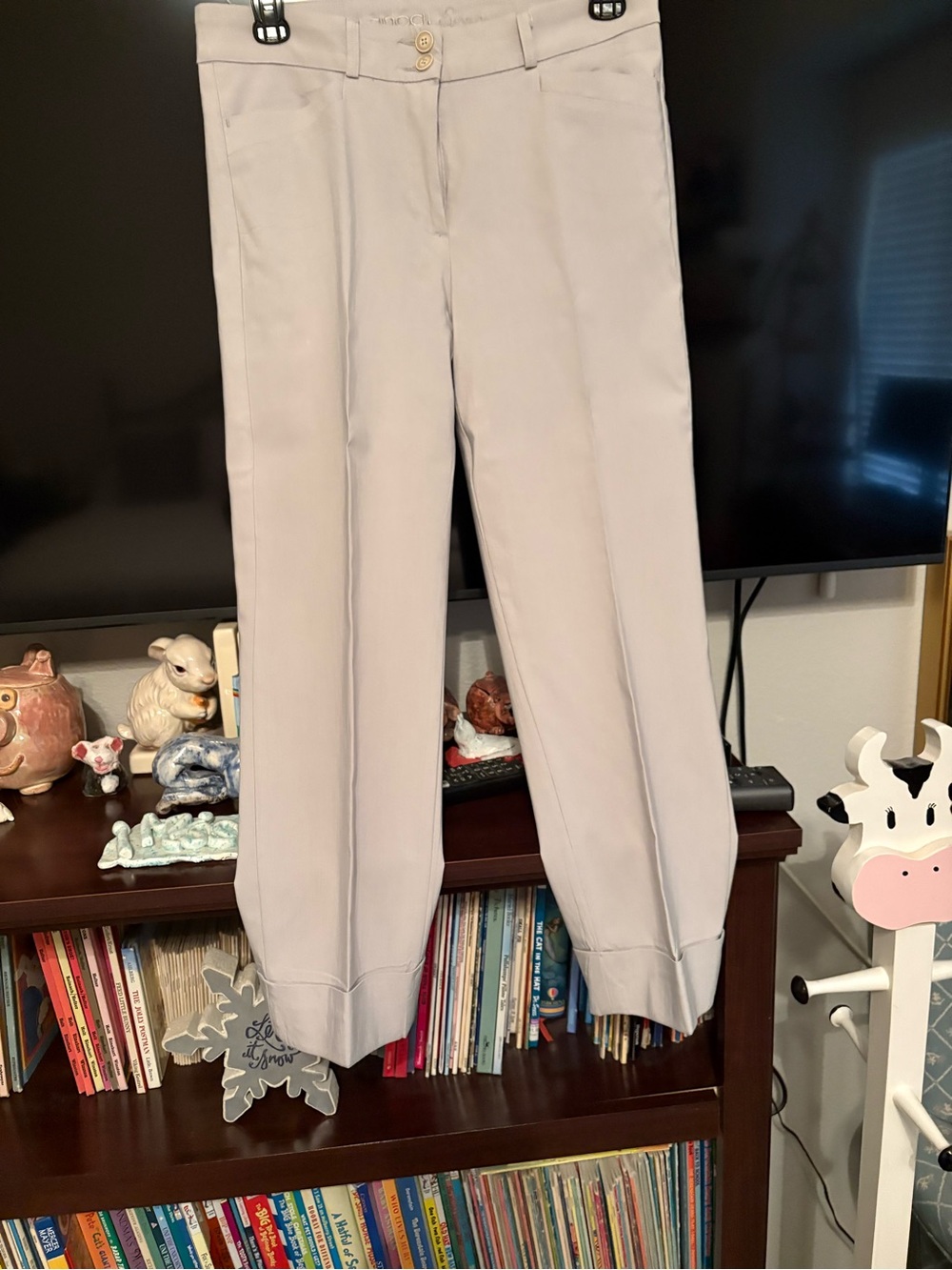 Beige Women's above ankle cropped trousers- Classic Pull-On Style